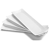 DOWAN 14" Sushi Plate Set of 4 - Long Rectangle Plates and Cracker Trays for Serving - White Ceramic Platters for Party and Entertaining - Dishwasher &amp; Oven Safe