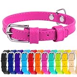 WAUDOG Soft Leather Dog Collar - Dog Collars for Small Medium Large Dogs Puppy - Red Blue Pink Purple Green Black - Handmade with Real Genuine Leather - Glamour Plus (X-Small 7"-8 1/4" Neck, Pink)