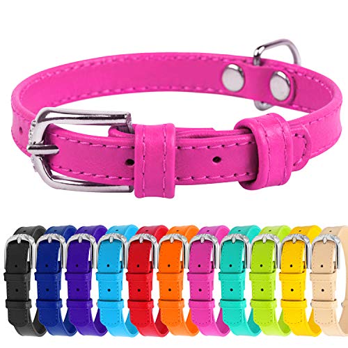 WAUDOG Soft Leather Dog Collar - Dog Collars for Small Medium Large Dogs Puppy - Red Blue Pink Purple Green Black - Handmade with Real Genuine Leather - Glamour Plus (X-Small 7"-8 1/4" Neck, Pink)