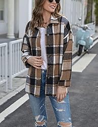 AUTOMET Womens Casual Plaid Shacket Wool Blend