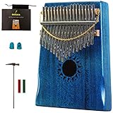 Moozica 17 Keys Kalimba, Mahogany Tone Wood 17 Keys Marimba Thumb Piano Musical Gift (Blue)