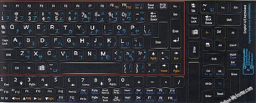NETBOOK JAPANESE KATAKANA - ENGLISH KEYBOARD STICKERS BLACK BACKGROUND FOR MINI LAPTOPS