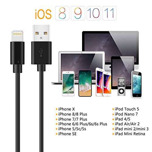iPhone Charger Cable BUDGET & GOOD 3Pack 6FT Lightning Cable Extra Long Certified iPhone Charging Cord for iPhone 8 8 Plus X 7 7 Plus 6 6 Plus iPad Mini Air Pro iPod Nano Touch (Black)