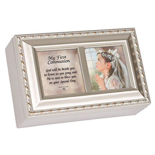 Cottage Garden First Communion Girl Inspirational Champagne Silver Petite Music Box Plays Amazing Grace