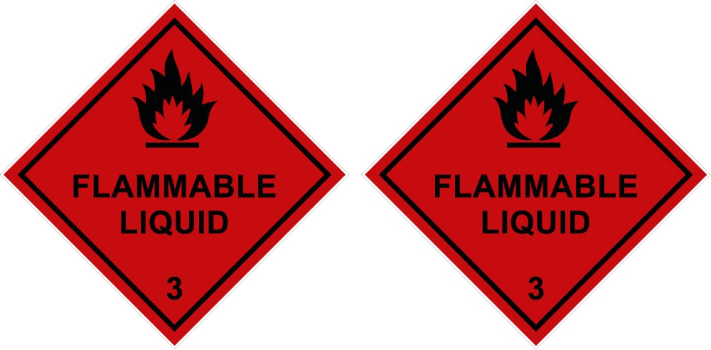 Pack of 2 strong Magnetic, flammable liquid 100mm x 100mm hazardous warning signs