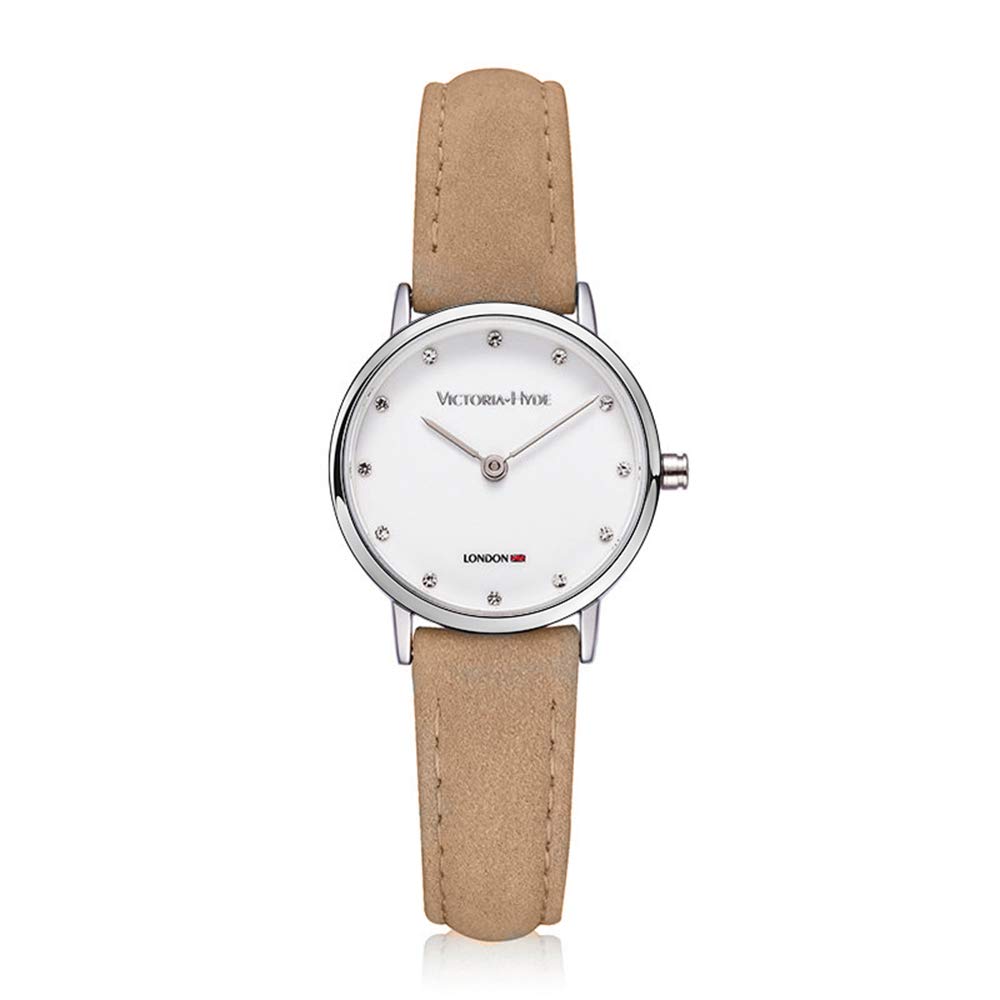 VICTORIA HYDE Women's Wristwatch Marble Dial Ultra Thin Minimalist Quartz Watch for Ladies with Genuine Leather Strap(Light Brown)