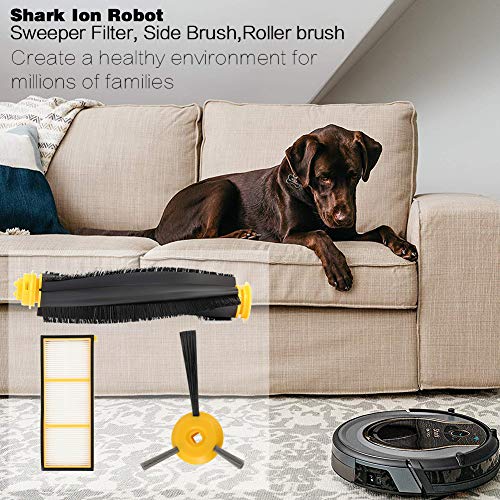SUNTARY Replacement Accessories for Shark ION Robot RV750 RV750C RV755 RV720 RV700 Vacuum Cleaner, (NOT Fit RV7XX_N), 1 Main Brushroll +2 Filter + 6 Side Brush + 1 Cleaning Tool, 10 Packs Spares Parts