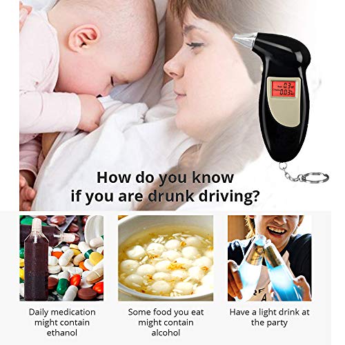 Alcohol Tester Breathalyzer Keychain, iPstyle Portable Professional Semiconductor Highly-Accurate Result Digital Blood Breath Tester for Driver with 5 Mouthpieces (Alcohol Tester)