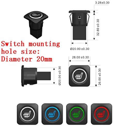 WATERCARBON 3 Files Panel square Mounting hole round Switch Built-in Car Heated Seat Heater Pad Car Seat Warmer Covers Kit Uses Carbon Fiber Premium White heating pad 2 Seats