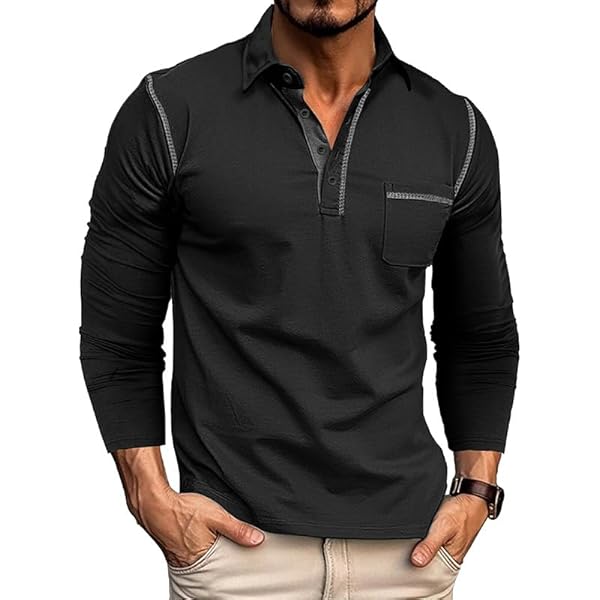 crazynekos Men's Long Sleeve Polo Shirts Casual Sports