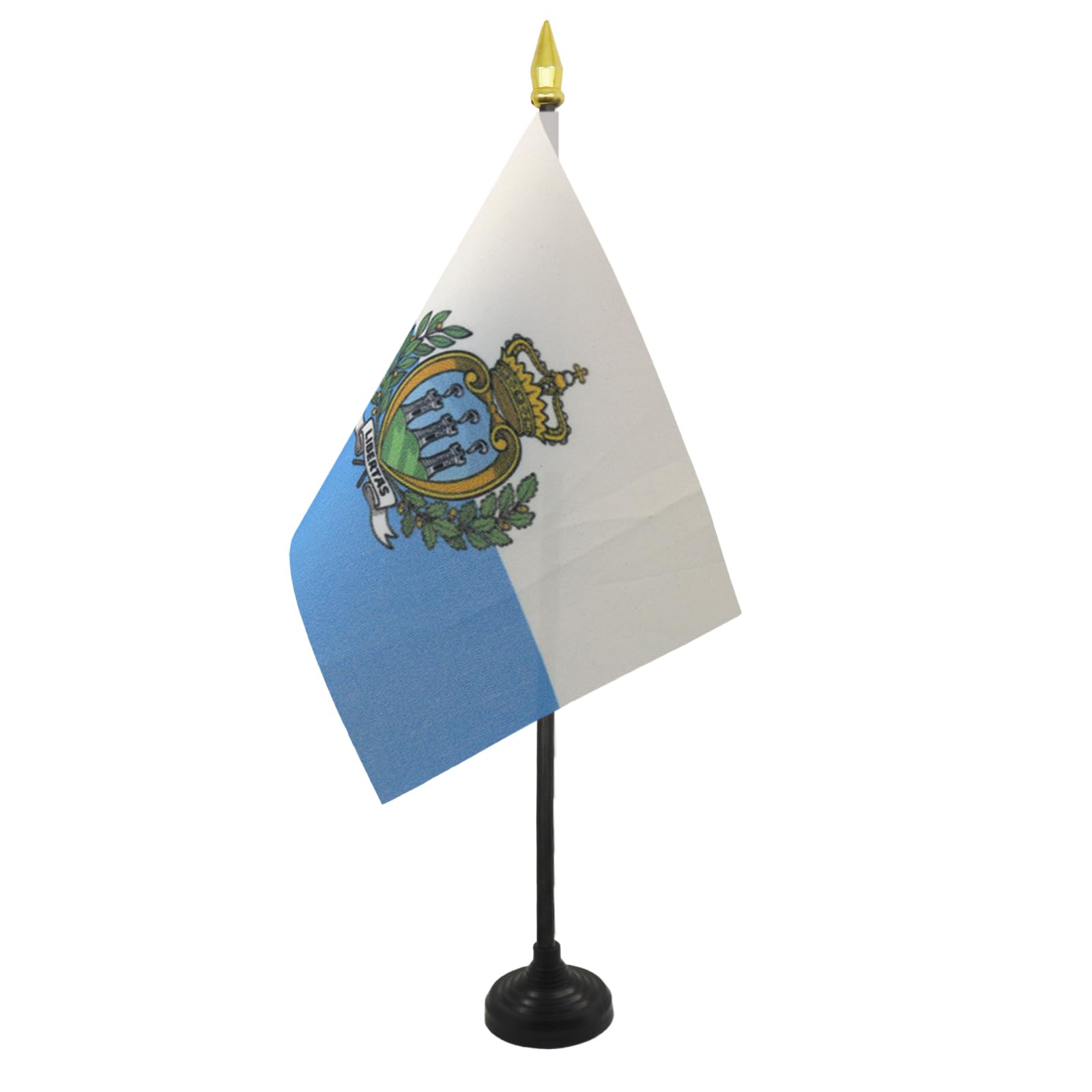 AZ FLAG - San Marino Table Flag 4'' x 6'' - Sammarinese Mini Desk Flag 100% Polyester 15 x 10 cm - Office Mini Banner with 10'' Pole - Golden Spear