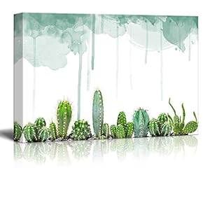 Canvas Wall Art - Various Cacti on Watercolor Background - Gallery Wrap Modern Home Art | Ready to Hang - 12" x 18"