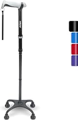 Rehand Quad Cane Walking Cane with Ergonomic Handle and 4 Prongs Black