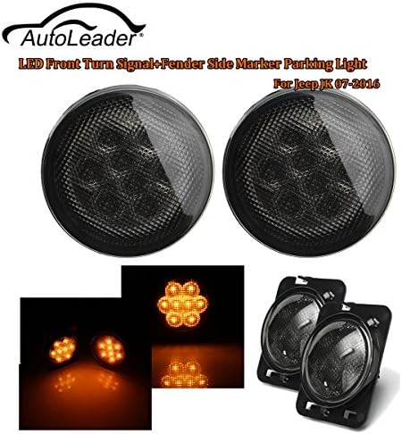 AutoLeader 1Set Car Smoke Lens 8 LED Front Turn Signal and Fender Side Marker Parking Light For Jeep JK 2007-2016 12V DC 4W