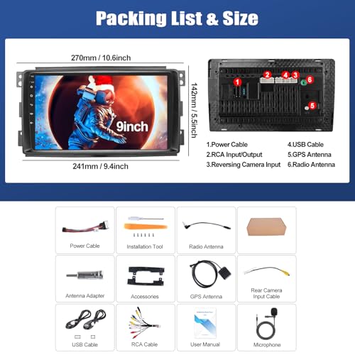 SIXWIN 4+64G Android 15 Car Radio for Mercedes Benz Smart Fortwo 451 2005-2010 with CarPlay/Android/Mirror Link,9 Inch HD Touchscreen Screen with WiFi Navigator Bluetooth 5.0 RDS FM Steering Wheel Controls