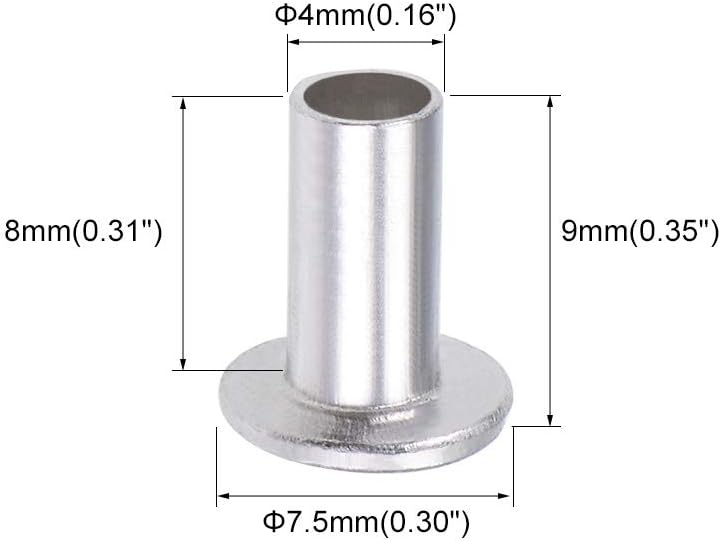 sourcing map 200 Pcs 4mm x 8mm Aluminum Flat Head Semi-Tubular Rivets Silver Tone, 200 Pcs M4 x 8mm - Image 3