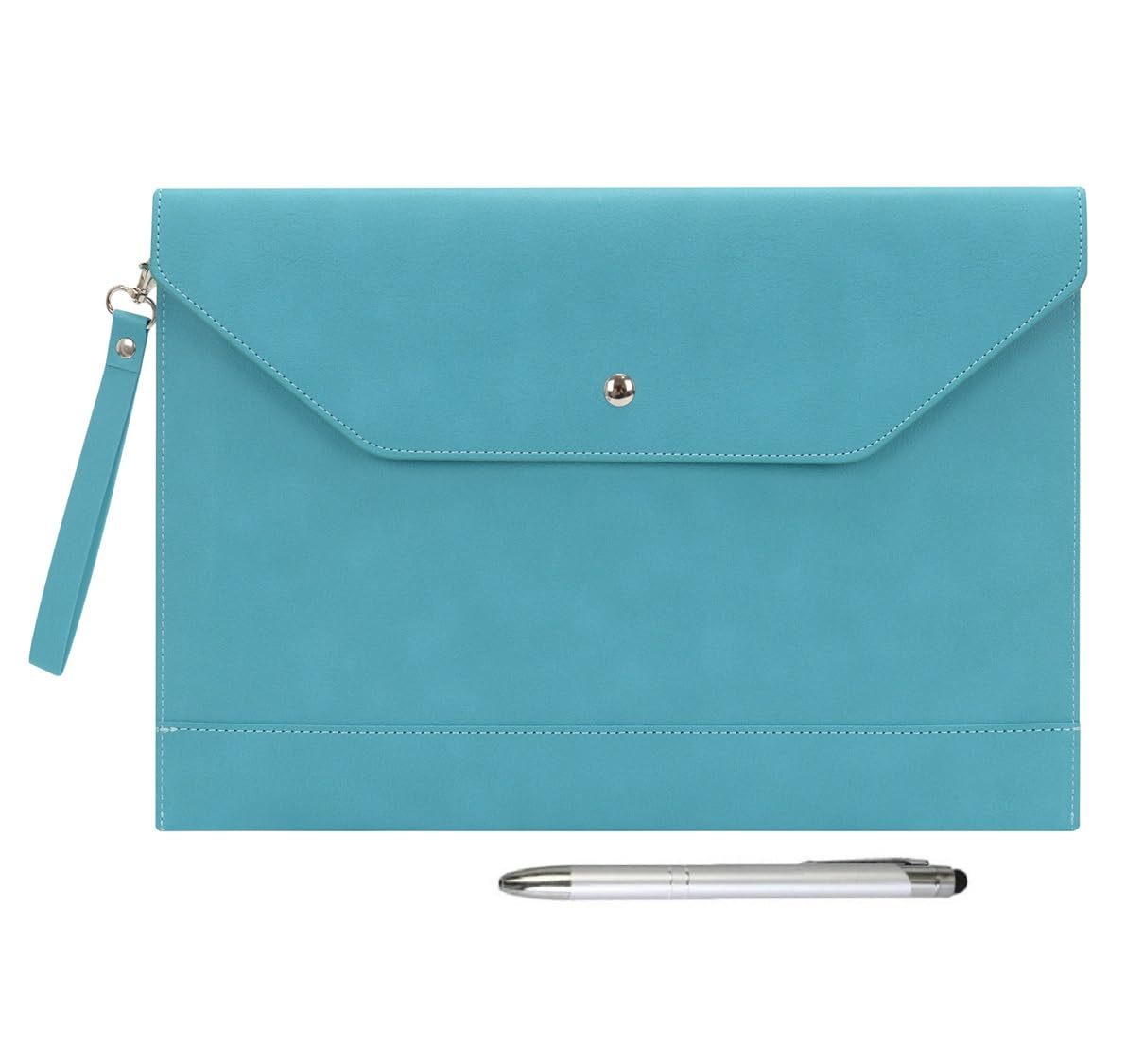 Wonderpool A4 Envelope Case Folder File Sleeve Thickened PU Leather with Removable Hand Strap and Inner Pockets Pouch for Document Stationery Tablet PC Holder Organizer Portfolio Bag (Cyan)