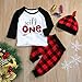 YOUNGER STAR Christmas Babys 1st Birthday Outfits T-Shirt with Red Plaid Pant and Hat (White Red, 12-18 Months)