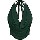 SOLY HUX Women's Halter Draped Front Tank Top Sexy Backless Going Out Crop Vest Tops