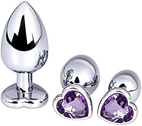 Aimyoo Pack of 3 Heart-shaped Steel Jeweled Sexy Stimulation Toys Small/Medium/Large Purple