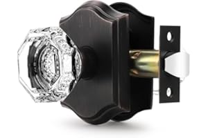 Orger Passage Door Knob for Hallway and Closet, Glass Door Handle with Non-Locking Latch, Octagonal Clear Crystal Door Knob 1 Pack, Oil Rubbed Bronze Vintage Rosette with Heavy Duty Crystal