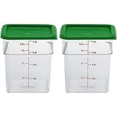 Cambro Food Storage Container with Lid (2 Pack) - Classic Series Square with Green Lid - 4 QT (Quart) - Commercial Grade for Food Prep (Clear)