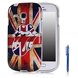 Vfunn Premium TPU Gel Scratch Resistant Slim Fit Funny Cartoon Case Cover for Samsung Galaxy S3 Mini SIII Mini (i8190) with 1 Screen Protector 1 Clean Cloth Cleaner 1 Blue Stylus Pen (Samsung Galaxy S3 Mini i8190, UK Flag Tongue)