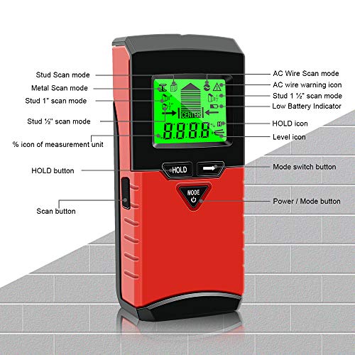 Stud Finder Wall Scanner,VSTM 5 in 1 Electronic Stud Sensor Wall Detector & Digital Angle Finder Level Gauge with LCD Display for Center Edge Finding Wood AC Wire Metal Studs Level Angle Detection - Thumbnail 2