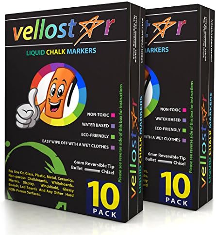 LIQUID CHALK MARKERS 10 Pack with 5 Extra Tips CHILD SAFE Non-Toxic Neon Chalkboard Markers for Non-Porous Surfaces with Reversible Bullet-Chisel Fine Tip Set Your Creativity in Motion Pack of 2