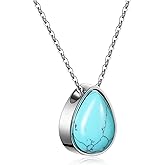 BOPREINA Cremation Urn Necklace for Ashes Turquoise Stone Stainless Steel Teardrop Urn Necklace Keepsake Cremation Ashes Necklace Memorial Jewelry for Men Women