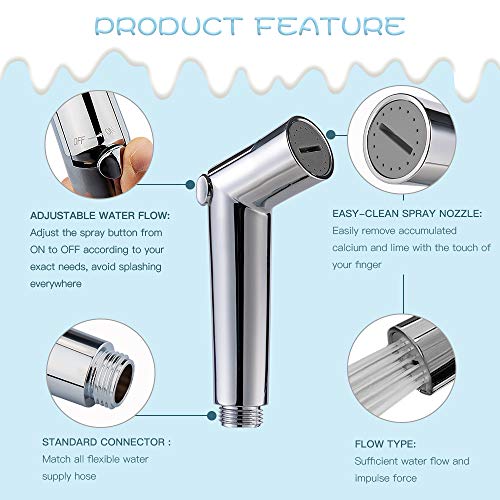 Houtingmaan Baby Cloth Diaper Sprayer, Diaper Washer Handheld Bidet Sprayer Set, Shattaf Shower Sprayer Kit, Chrome Bidet Sprayer for Cloth Diapers, Pet, Personal Hygiene ... (Chrome2)