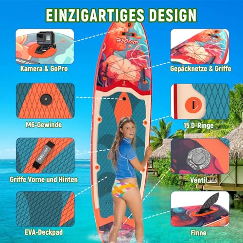 H2OSUP Stand Up Paddling Board, 15 cm Thick Inflatable SUP Board, with Backpack, Durable Paddle Board Accessories