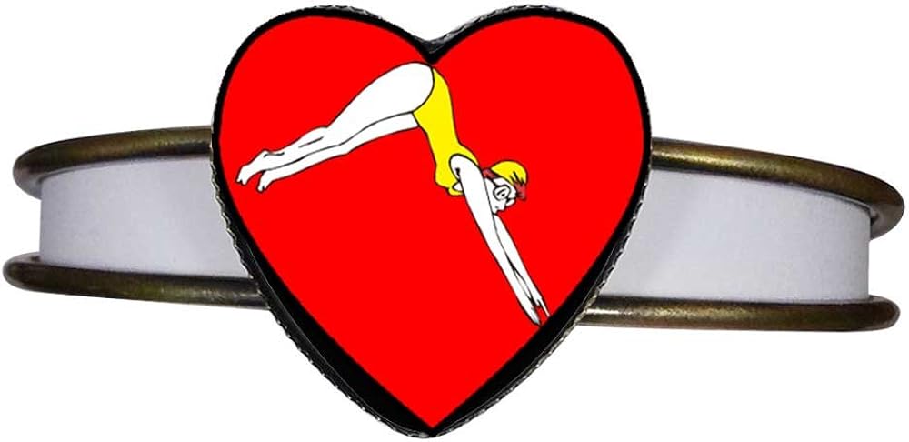 GiftJewelryShop Bronze Retro Style Olympics Women's 100m Breaststroke Swimming Heart Cuff Bangle Bracelet