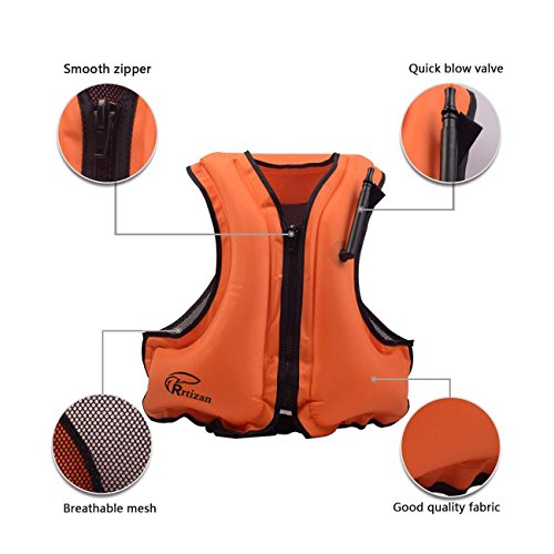 Rrtizan Adult Inflatable Swim Vest Life Jacket for Snorkeling,Suitable for 80-220lbs (Orange) ¡