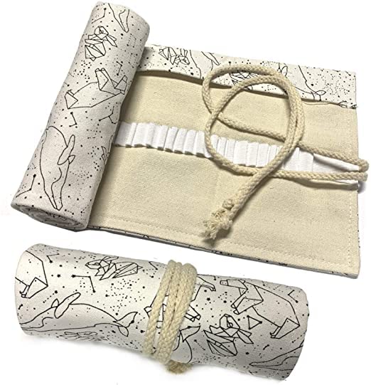 DOITEM Canvas Pencil Wrap Case, 48 Holes Colored Pencil Roll Holder Storage Pouch for Artist, School, Office