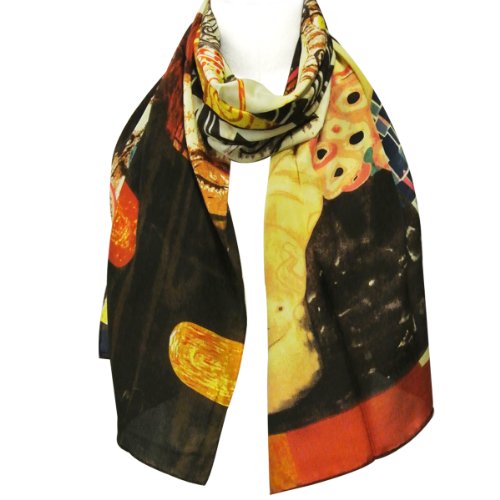 Wrapables Luxurious 100% Charmeuse Silk Long Scarf with Hand Rolled Edges, Gustav Klimt's Judith II