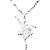 YIQPKUM Enamel Ballerina Dancer Necklace Pendant Stainless Steel Classical Dance Tutu Jewelry for Women Statement Accessories Gifts Charms
