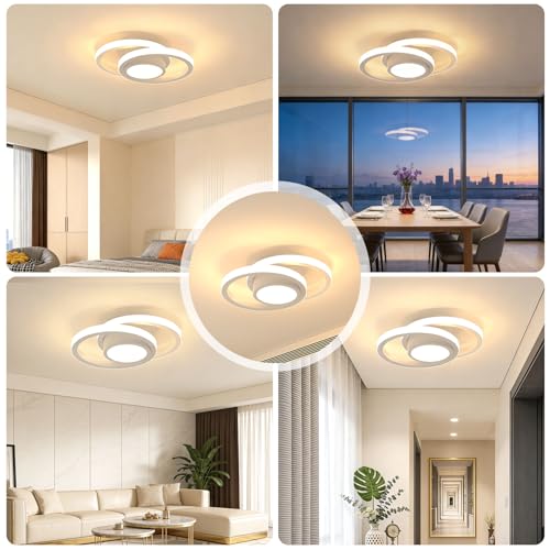 Trailabo Luminária LED de Teto, Luminária Redonda + Duas Fitas de Luz Circulares, Iluminação Ajustável em Três Cores, para Sala e Quarto, 3000-6000K (Branco) (Branco)