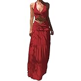 Wuitrie Maxi Skirt Set Women 2 Piece Outfits Sleeveless Strap Top Maxi Skirt Solid Going Out Vacation Two Piece Skirt Set