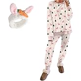 EGEG Christmas Trees and Bows Pajama Set, Women Casual Cute Christmas Pajamas Party Loungewear, Long-Sleeve and Pants 2 Piece Red