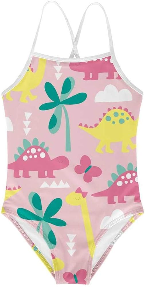 KiuLoam Pink Dinosaur Girls Swimwear One Piece Swimsuits Bathing Suit for 38 Years Baby Girl