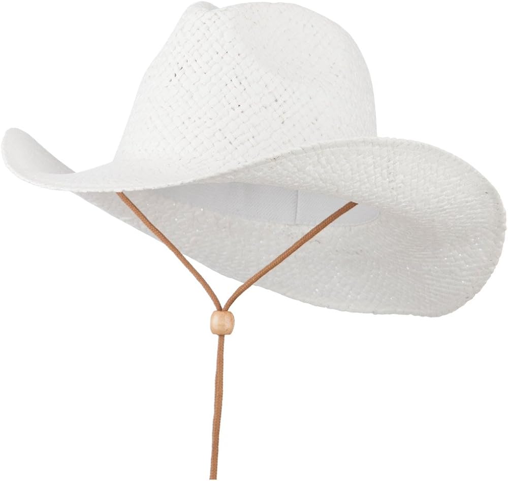 Adjustable String Straw Cowboy Hat White OSFM Clothing
