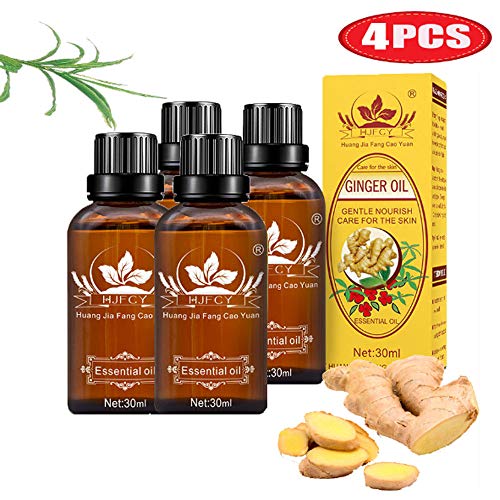 4 Pack Ginger Essential Oil 100% Pure Natural Plant Lymphatic Drainage Ginger Oil SPA Massage Oils Repelling Cold and Relaxing Active Oil Promote Blood Circulation Relieve Muscle Soreness 120ml