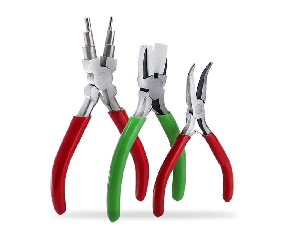 Meichoon Jewelry Pliers Set 3 Piece Includes 6-in-1 Bail Making Looping Pliers Artistic Wire Nylon Jaw Pliers and Bent Nose Pliers for Beading, Looping, Shaping Wire, DIY Jewelry DC722