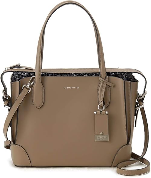 Amazon クロミア レディース イタリア製 バッグ 牛革 スパンコールトートバッグ 中 sp Tp ベージュ 並行輸入品 Cromia クロミア トートバッグ