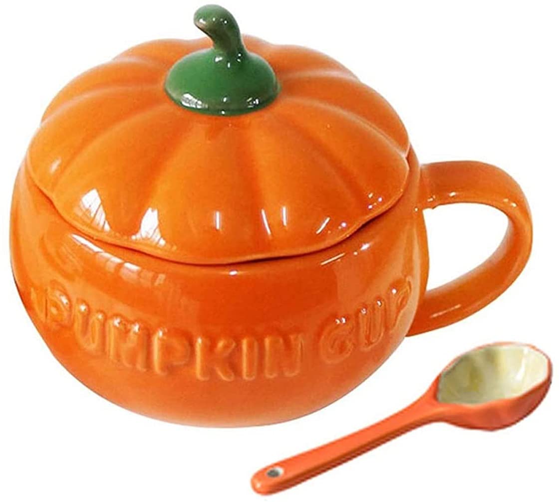 Eplze YBK Tech Cute Pumpkin Cup, Ceramic Coffee Mug Tea Cup with Lid, 8.5oz (Cup+ Spoon) — image 1