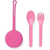 Omie OmieBox Kids Utensils Set with Case - 2 Piece Plastic, Reusable Fork and Spoon Silverware with Pod for Kids (Bubble Pink)