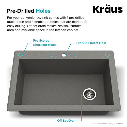 Kraus KGD-54GREY Forteza Granite Kithen Sink, 33 Inch, Grey