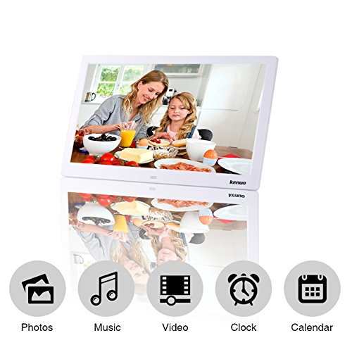 Digital Video Picture Frame 13 Inch,Kenuo 1280 x 800 HD LED Screen with Calendar, MP3/Photo/Video Player with Remote Control - White
