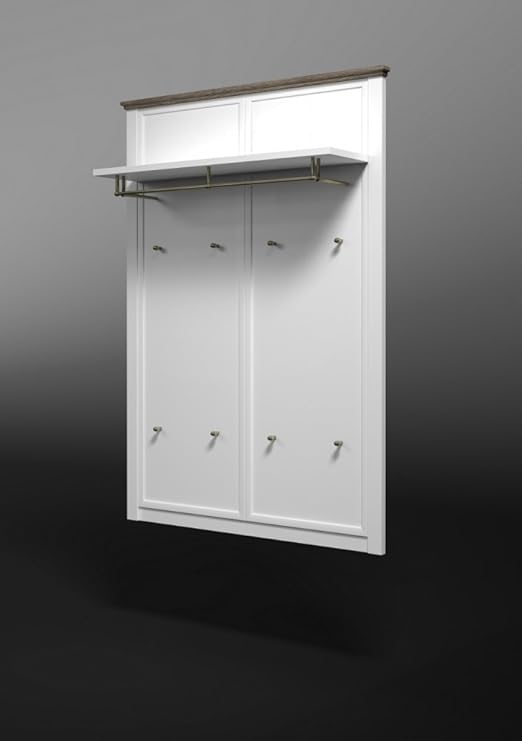 Beauty Scouts Wandpaneel Dune Ii Garderobe Garderobenhaken Wandgarderobe Landhaus Hutablage Weiss Sanremo Eiche Nachbildung 110x153x28cm Amazon De Kuche Haushalt